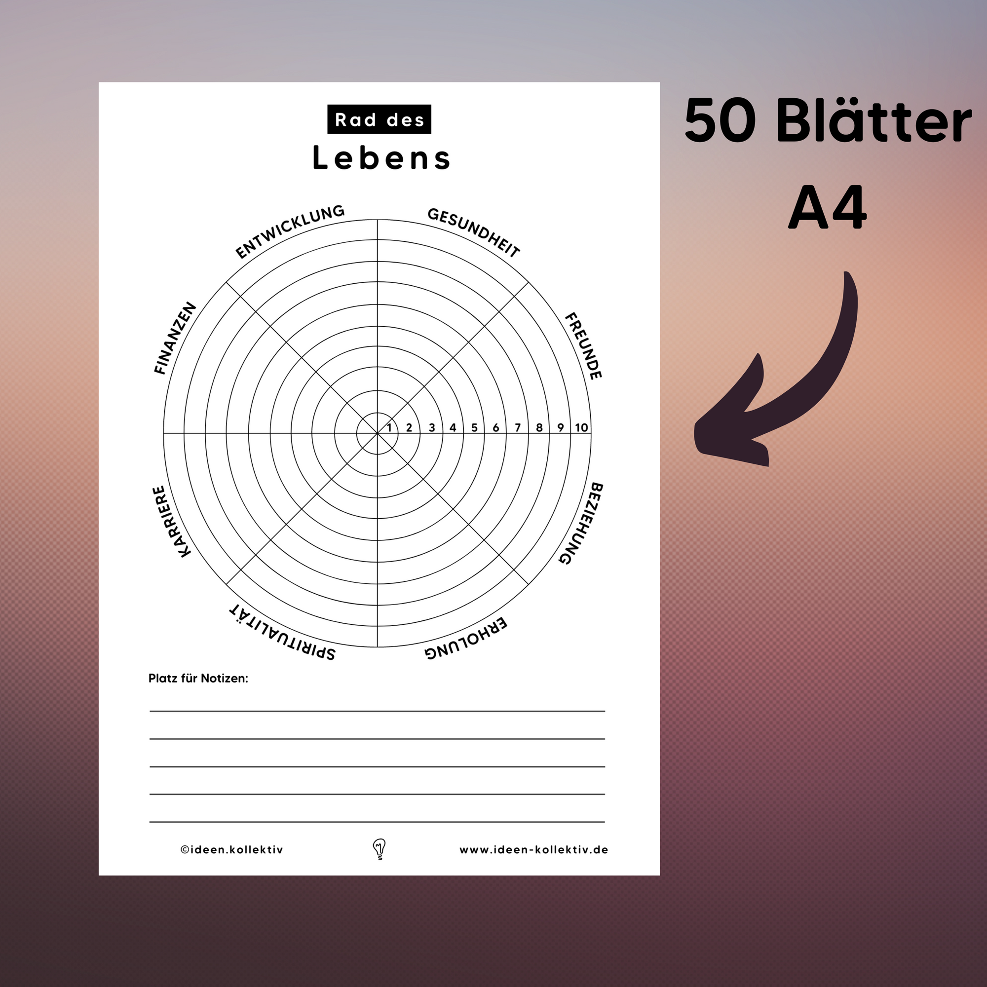 Wheel of Life - 50 hojas de bloc de entrenamiento A4