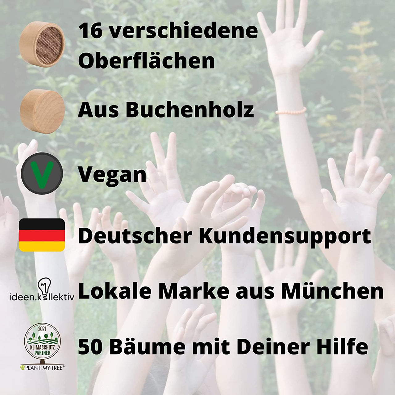 Fühlmemory: 16 verschiedene Oberflächen, aus Buchenholz, vegan, deutscher Kundensupport, Marke aus München, 50 Bäume mit deiner Hilfe